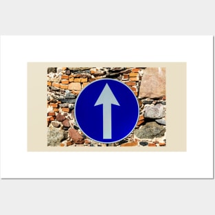 Rounded traffic sign in blue and white, ahead only Posters and Art